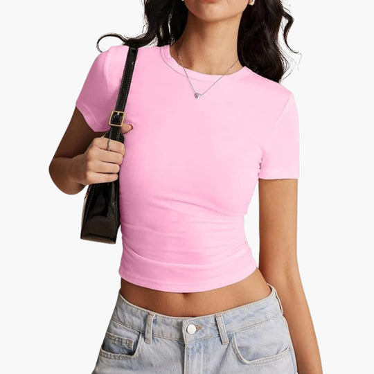 Women’s cropped slim fit top with crew neck and short sleeves