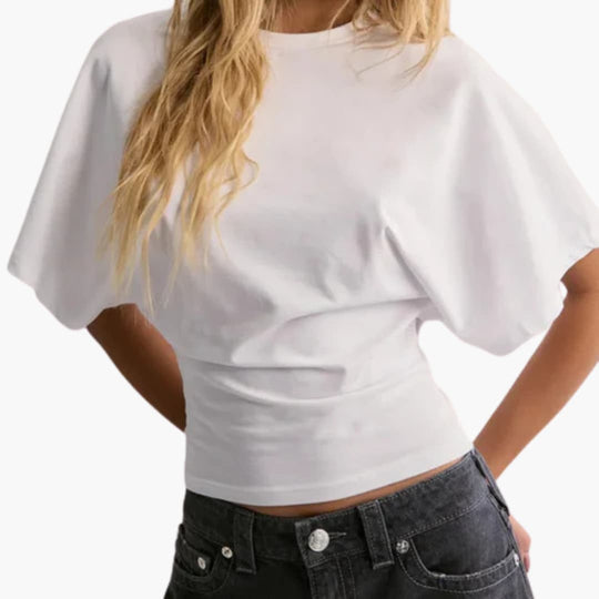Women’s cropped t-shirt with short sleeves and round neck