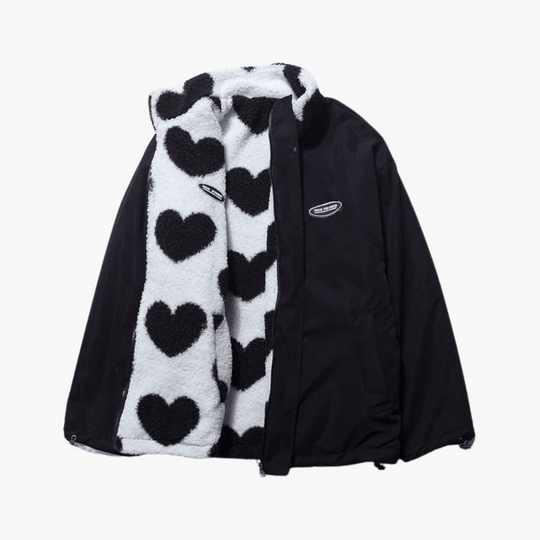 Reversible Heart Print Sherpa Jacket - Women's Winter Fleece