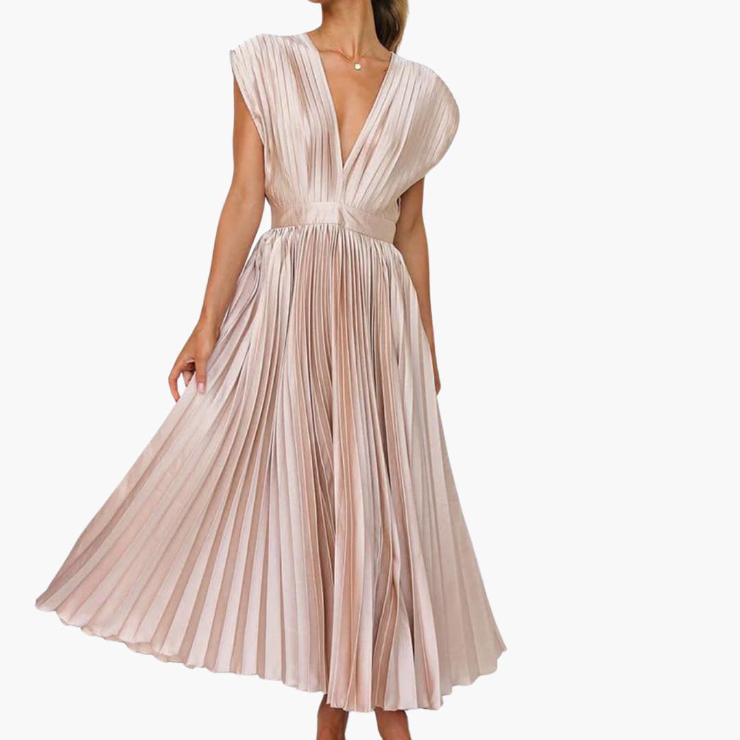 Elegant V-Neck Midi Dress - Perfect for Evening Events
