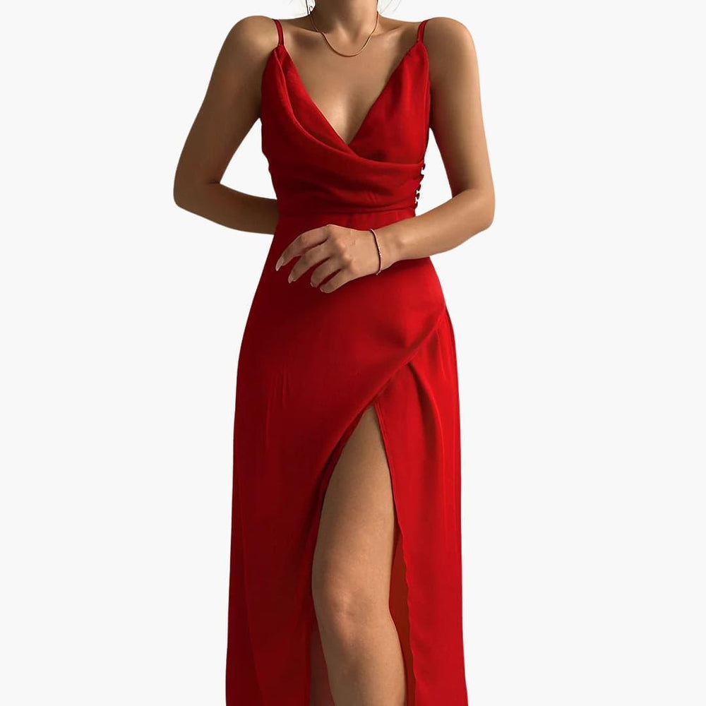 Elegant V-Neck Maxi Dress - Formal Evening Wear for Women