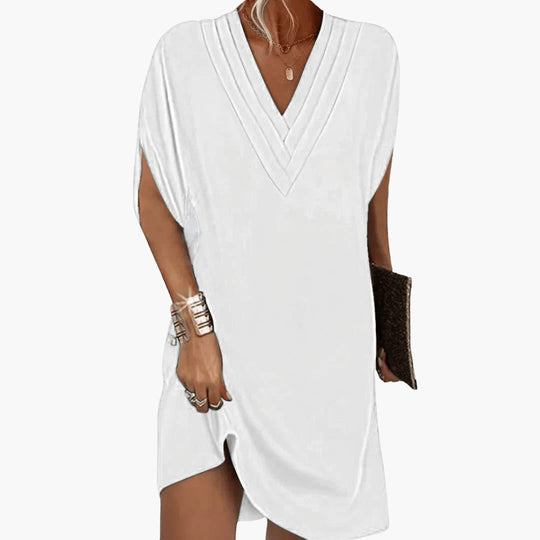 Women’s summer tunic dress with V-neck and short sleeves