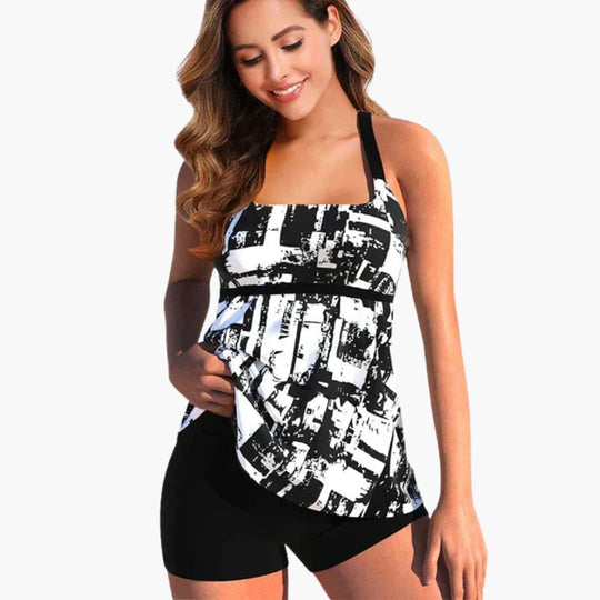 Printed one-piece swimsuit - for women with tummy control