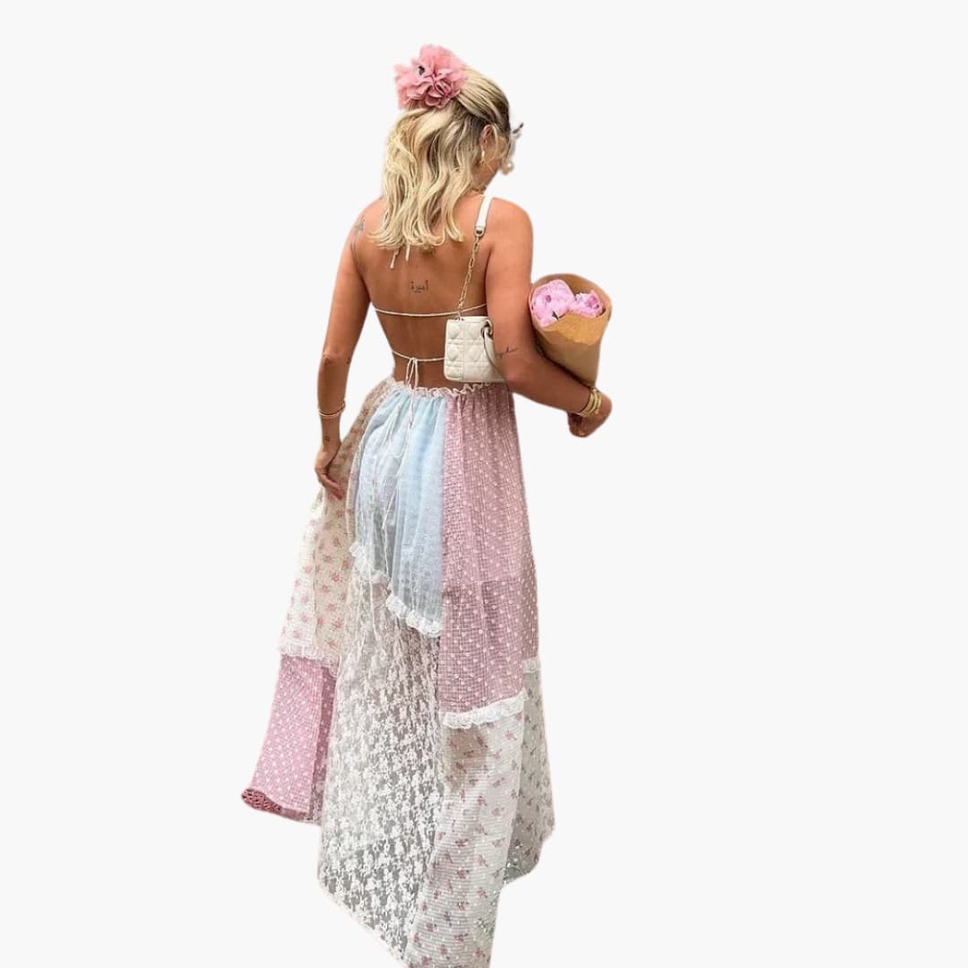 Elegant Strappy Patchwork Maxi Dress - Women's Boho Style