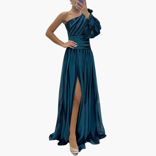 One Shoulder Maxi Dress for Women - Elegant Striped Slit