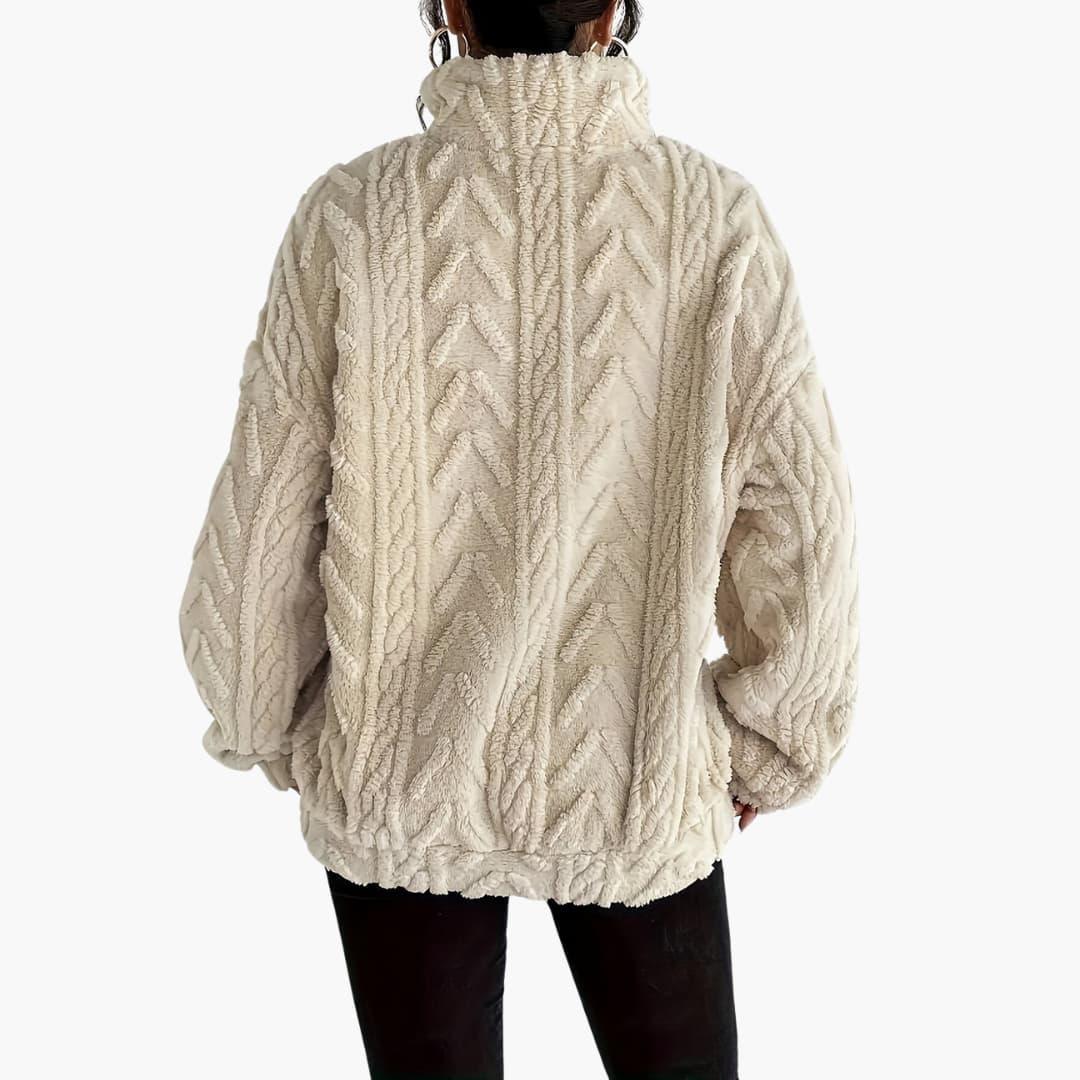 Cable Knit Half-Zip Fleece Sweatshirt - Cosy Fit for Women - IsabellaMae