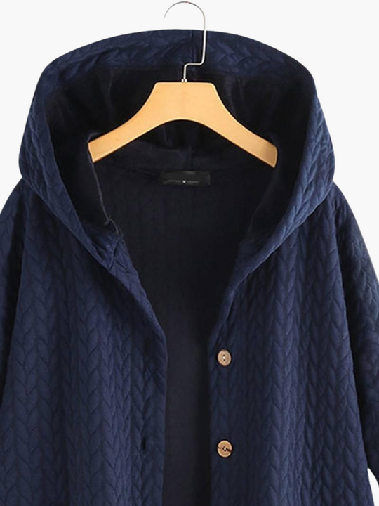 Elegant Hooded Winter Coat for Women - Long & Button-Up