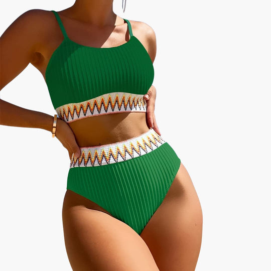 Women’s ribbed push-up bikini set with high-waisted bottom