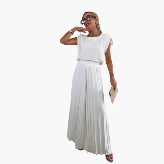 Elegant Two-Piece - Women's Pleated Trousers & Top Set