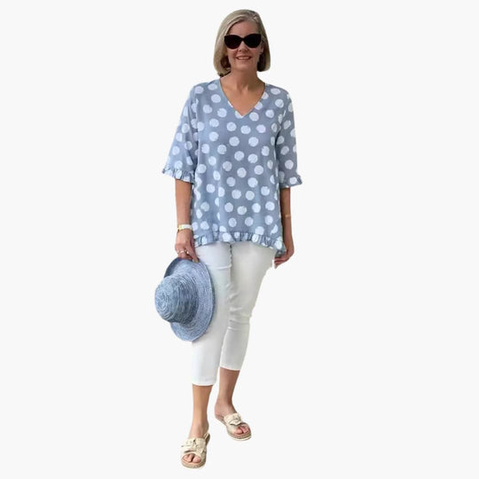 Women’s relaxed-fit blouse with polka dots and 3/4 sleeves