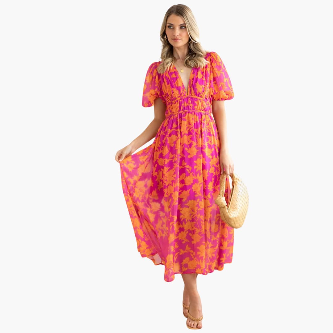 V-Neck Maxi Dress - Elegant Women’s Summer Casual Style