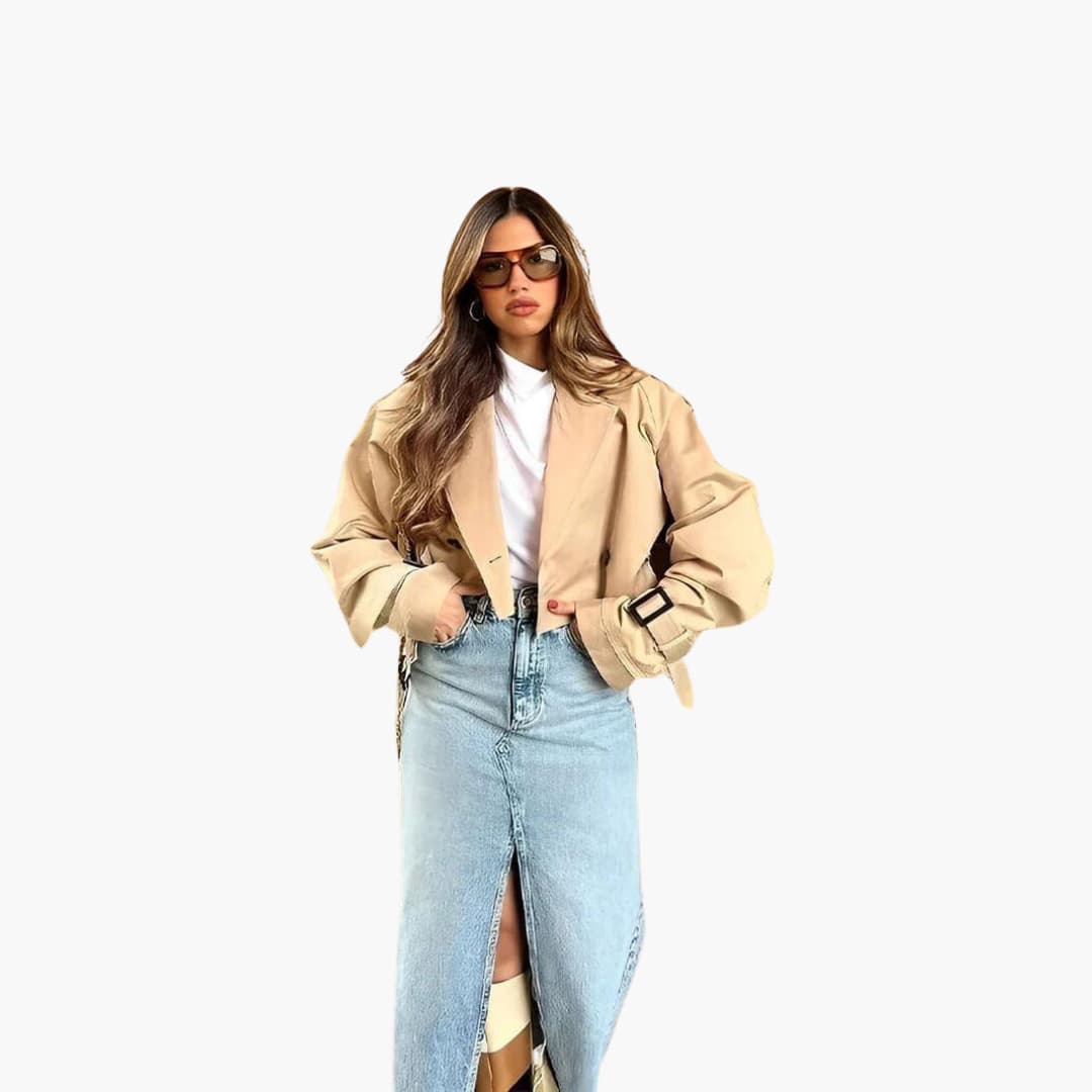 Cropped Trench Coat – Women's Double-Breasted Short Jacket