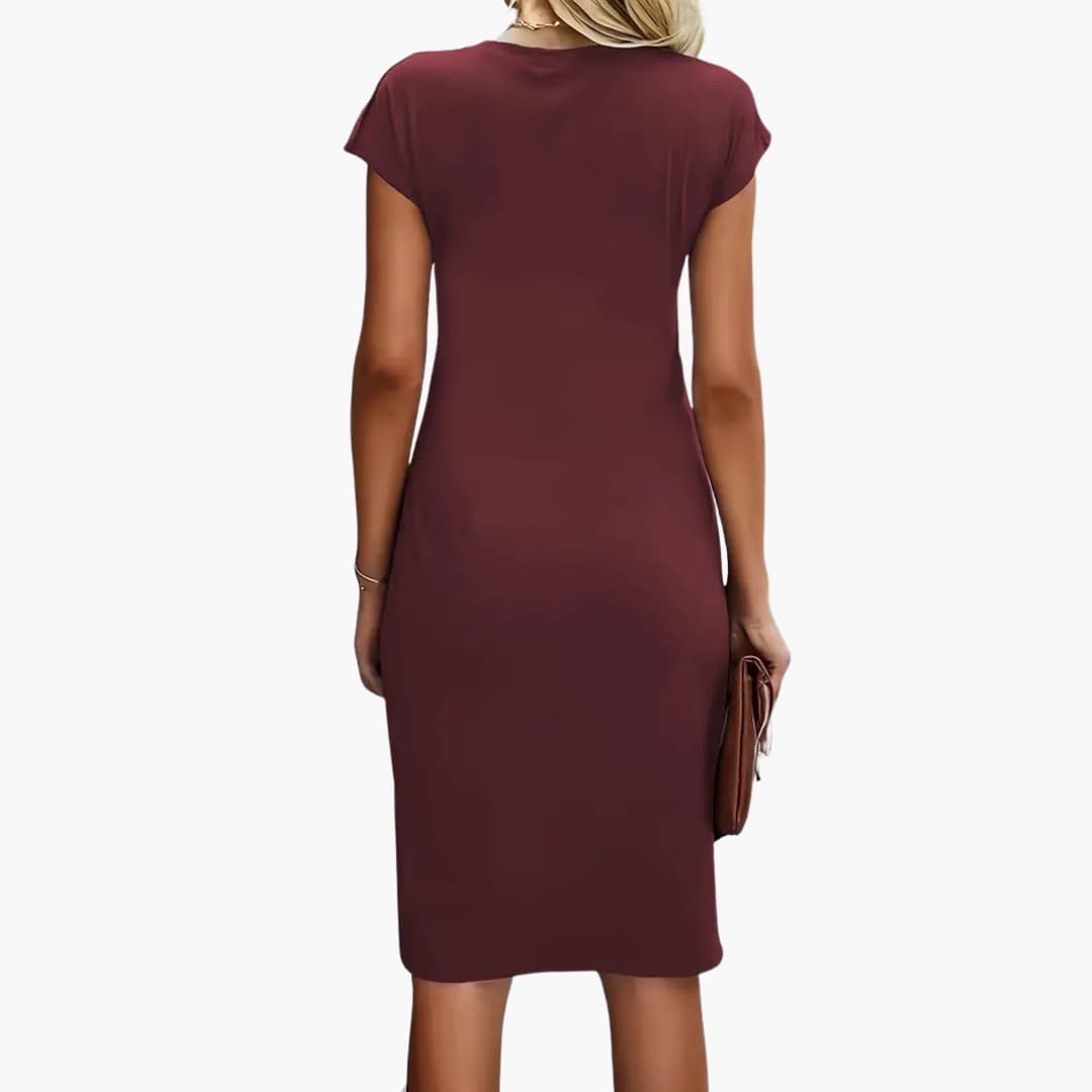 Women's knee-length crew neck dress with short sleeves