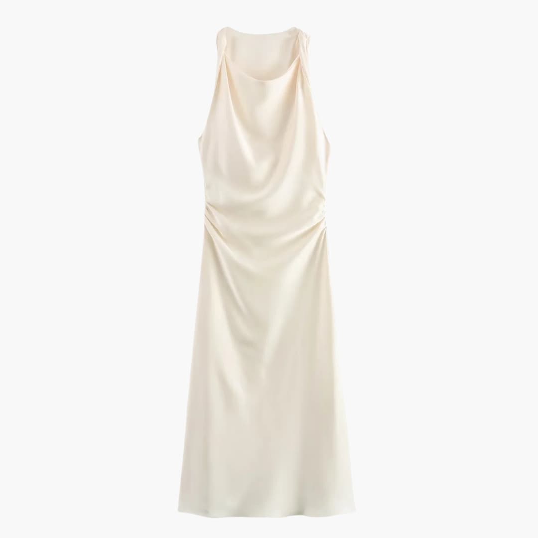 Cowl Neck Midi Dress for Women - Ruched Waist Party Style