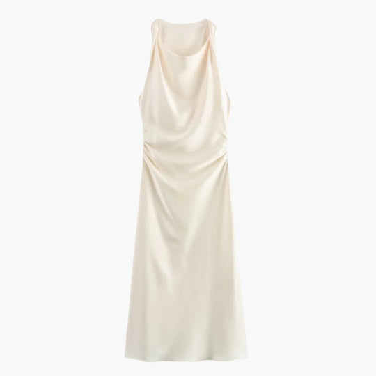 Cowl Neck Midi Dress for Women - Ruched Waist Party Style