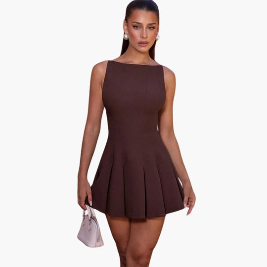 Backless Pleated Mini Dress for Women - Elegant Sleeveless