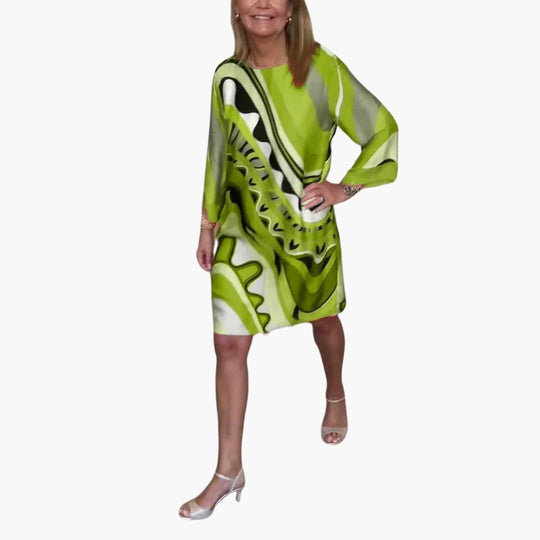 Printed Midi Dress with Bell Sleeves - Casual Fit for Women
