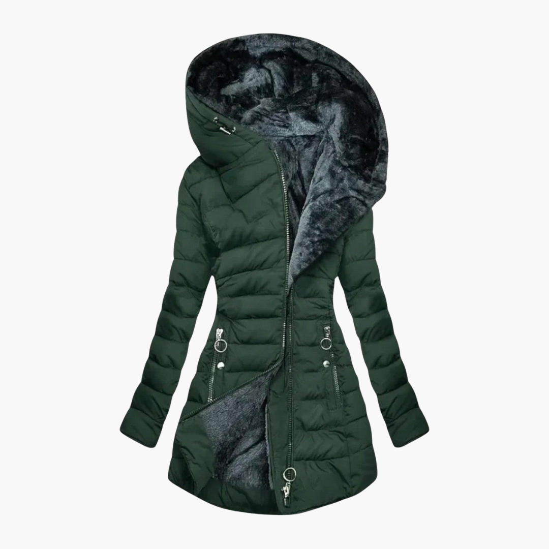 Warm Puffer Coat with Hood - Women's Insulated Winter Jacket