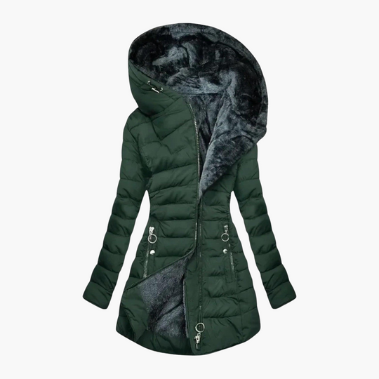 Warm Puffer Coat with Hood - Women's Insulated Winter Jacket