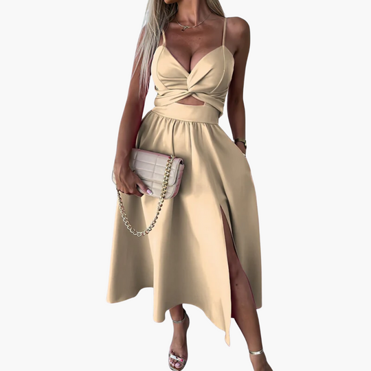 Cut-Out Midi Dress - Women's Twist Front Spaghetti Strap