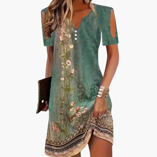 Women’s boho midi dress with cut-out sleeves and slit