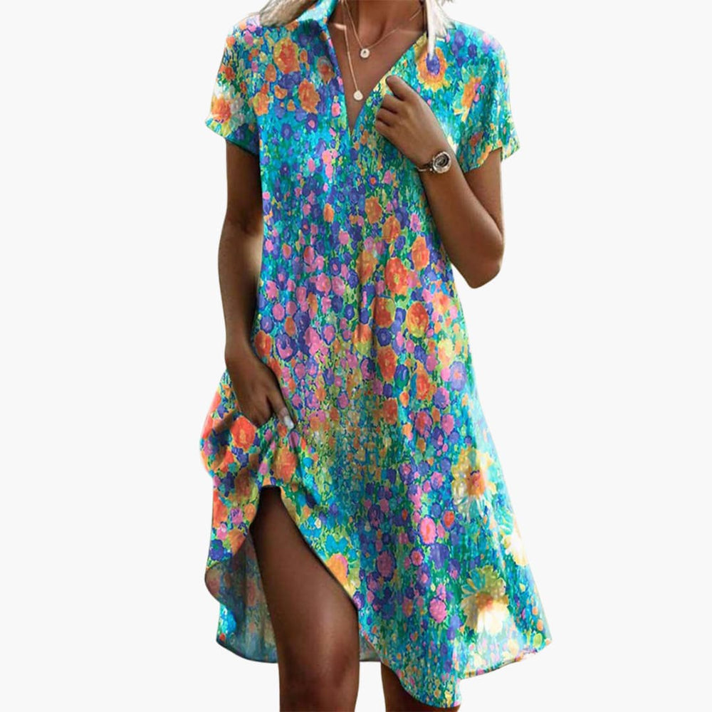 Women’s boho midi dress with pockets and short sleeves