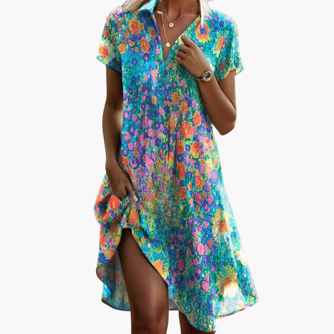 Women’s boho midi dress with pockets and short sleeves