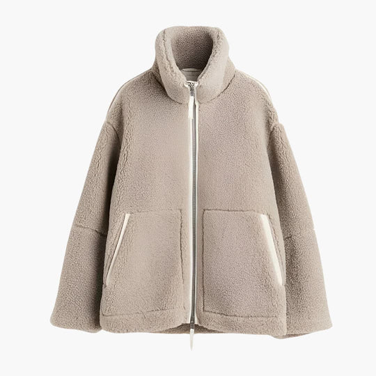 Women's zip-up fleece jacket with high collar for winter
