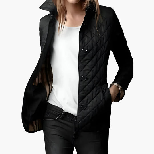 Women’s fleece-lined winter jacket with quilted texture and collar