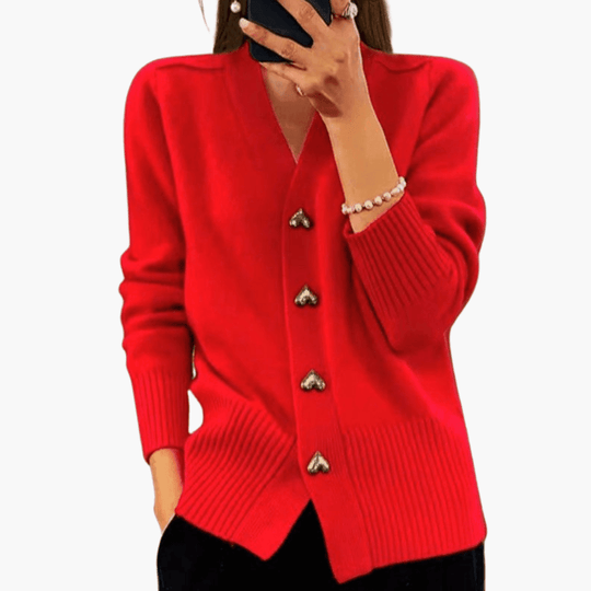 Heart Button Knit Cardigan – Women's Stylish Button-Up Sweater