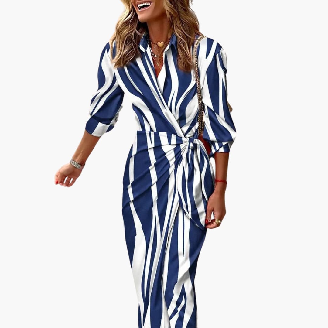 Striped Midi Shirt Dress - Women's Classic Casual Wear
