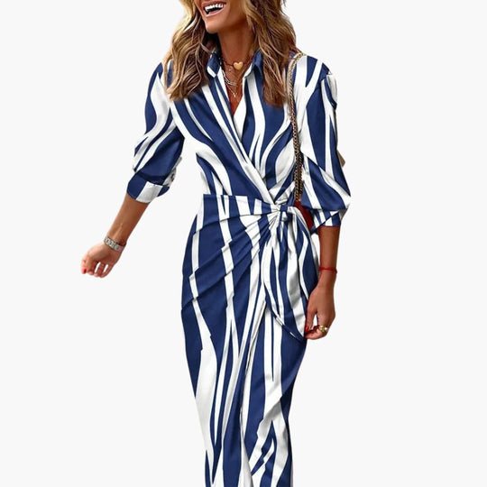 Striped Midi Shirt Dress - Women's Classic Casual Wear