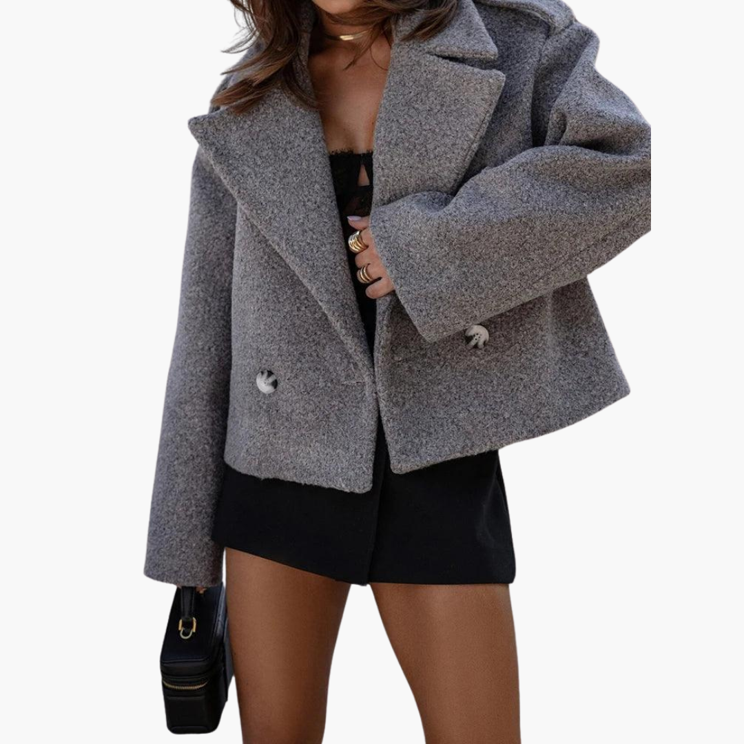 Chic Wool Blend Cropped Jacket - Oversized Elegance for Women