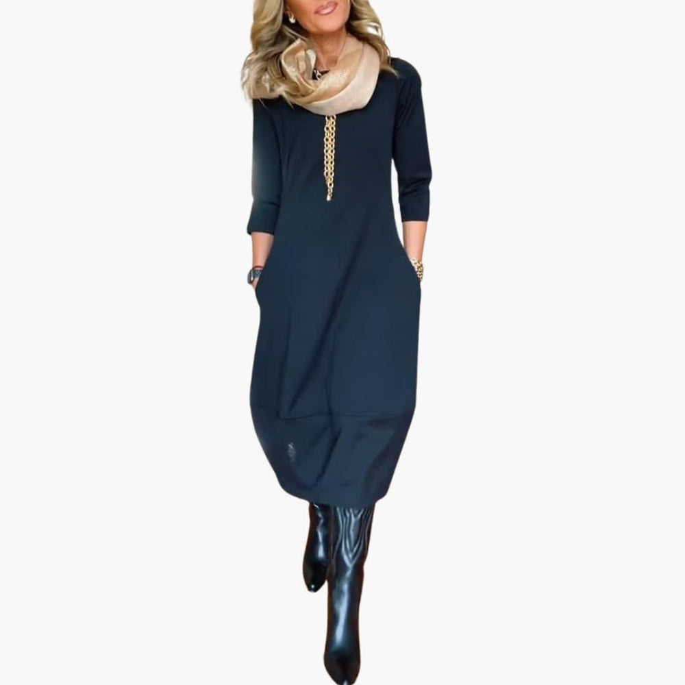 Comfortable Round Neck Dress - Flattering Fit for Women