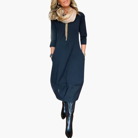 Comfortable Round Neck Dress - Flattering Fit for Women