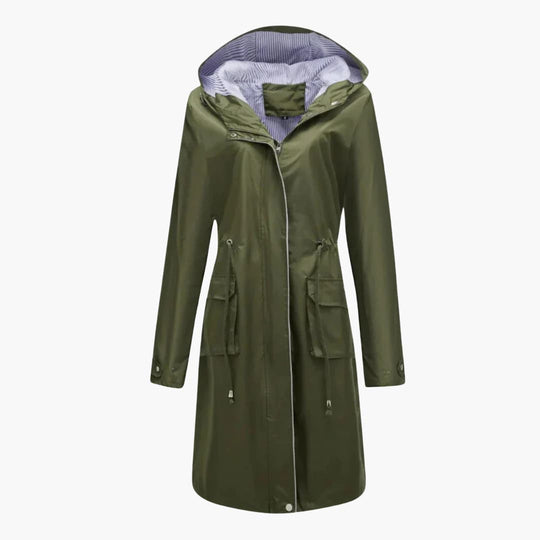 Women’s hooded trench coat with zip and drawstring waist