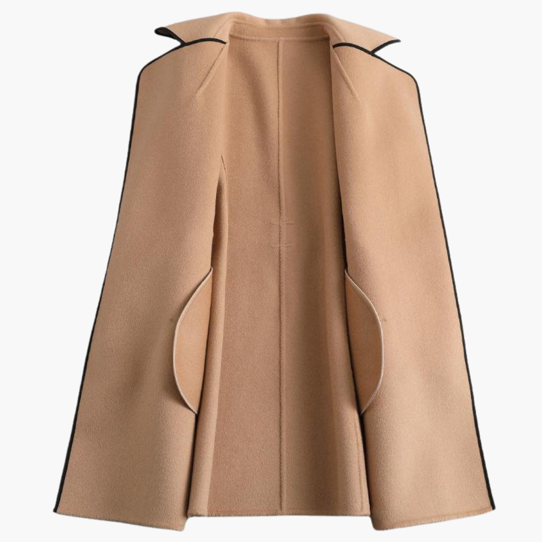 Chic Double-Breasted Trench Coat - Women's Wool Blend Wrap