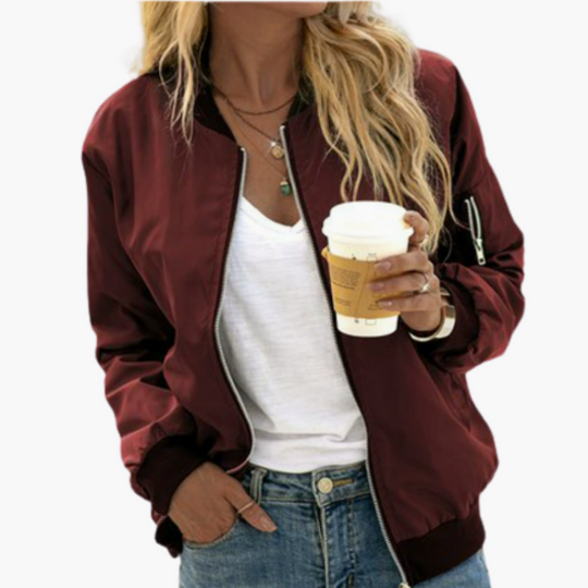 Casual Women’s Bomber Jacket - Long Sleeves with Zipper