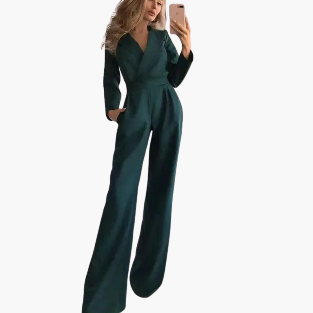 Elegant Wide-Leg Jumpsuit - Women's Long Sleeve Tailored Fit