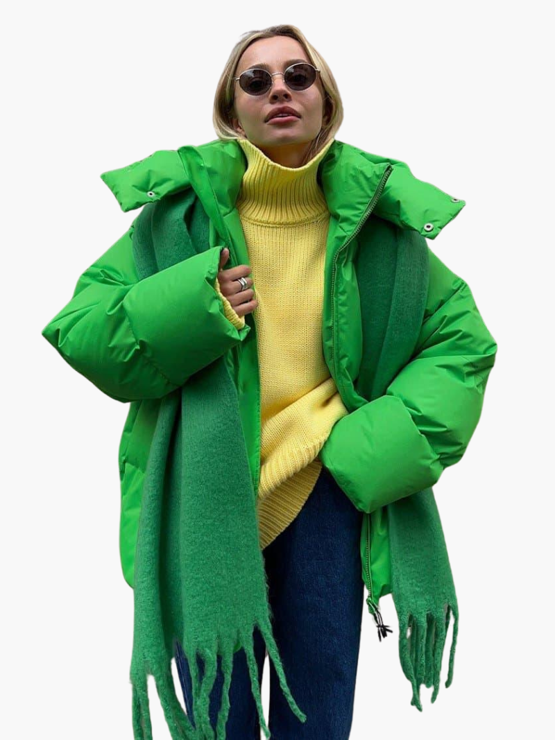 Oversized Puffer Jacket with Hood - Women's Winter Warmth