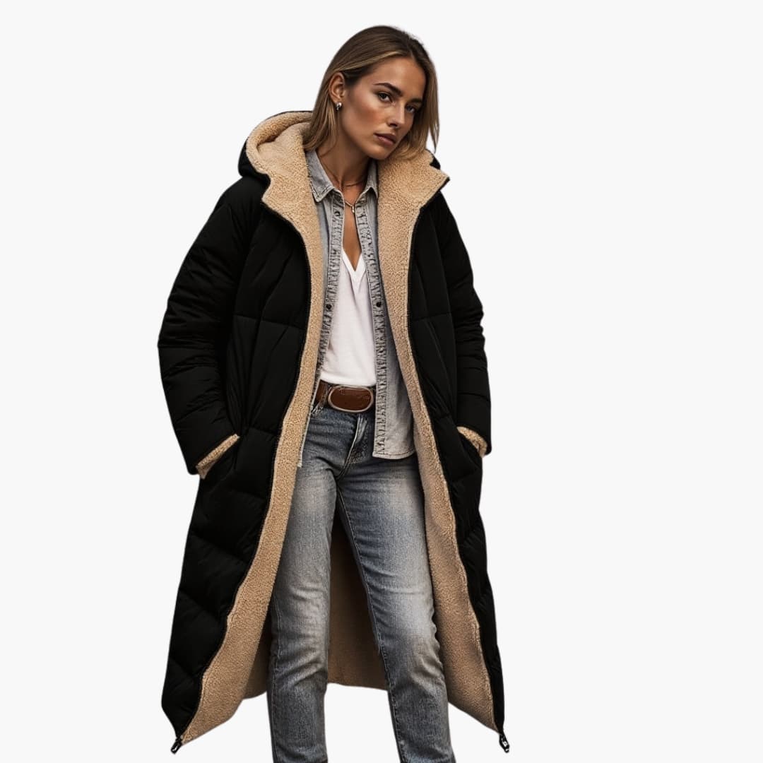 Women’s fleece-lined hooded winter jacket with zip closure