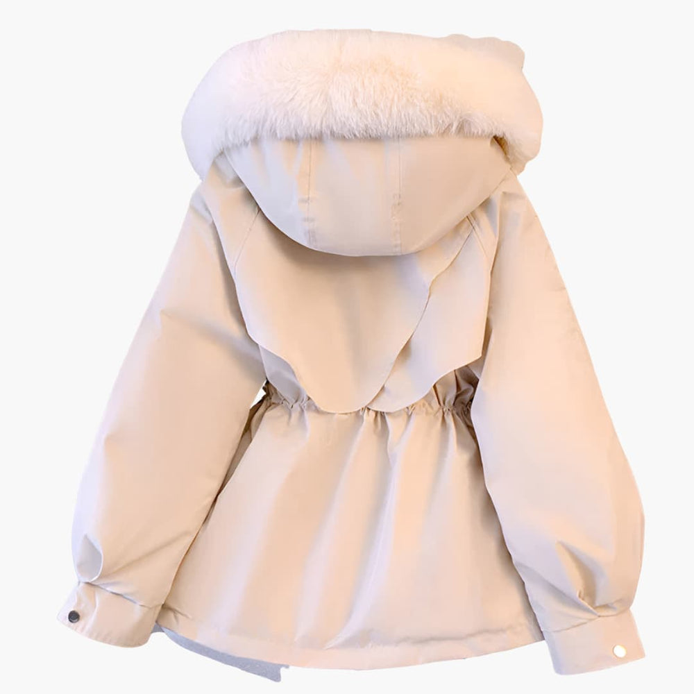 Women’s long winter coat with hood and faux fur lining