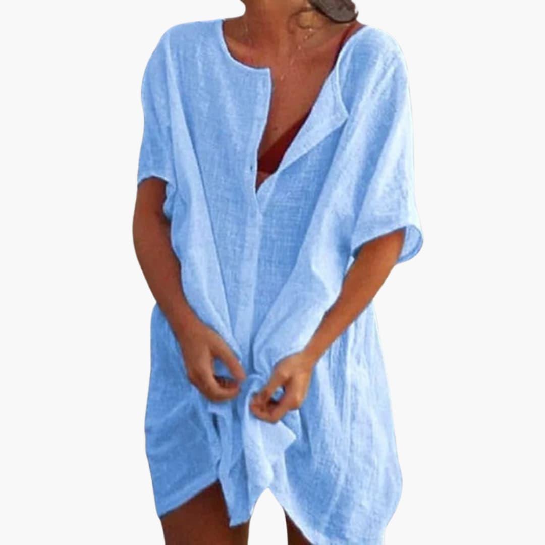 Knee-Length Button-Down Casual Dress for Women - Relaxed Fit