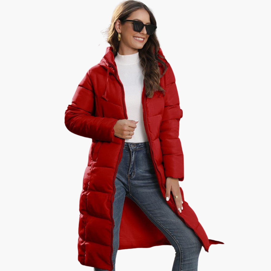 Long Hooded Puffer Coat for Women – Warm & Stylish Winter Jacket