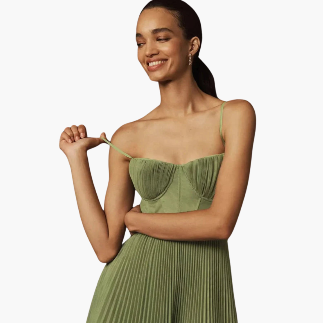 Pleated Midi Dress for Women - Bustier Top & Summer Style