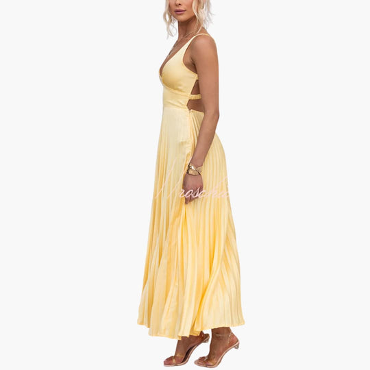 Pleated Neckline Dress for Women - Elegant Midi Style