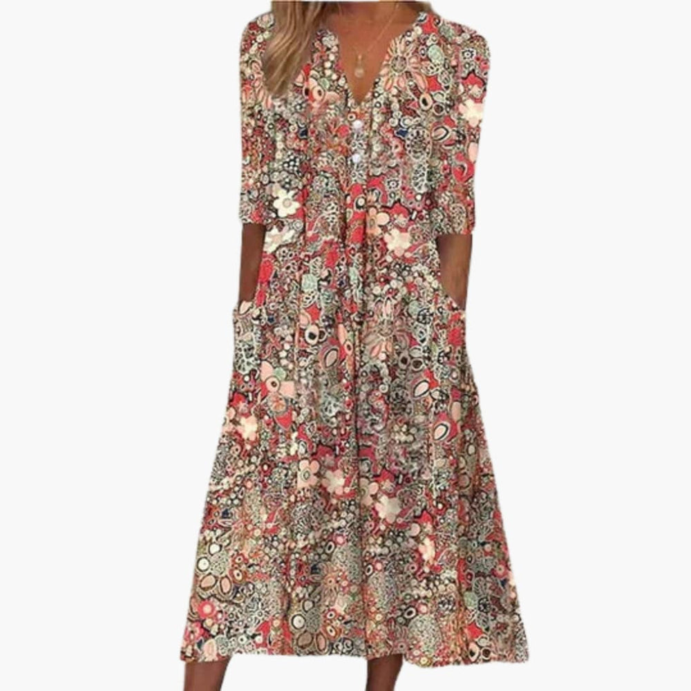 Bohemian Style Midi Dress for Women - Casual Summer Wear - IsabellaMae