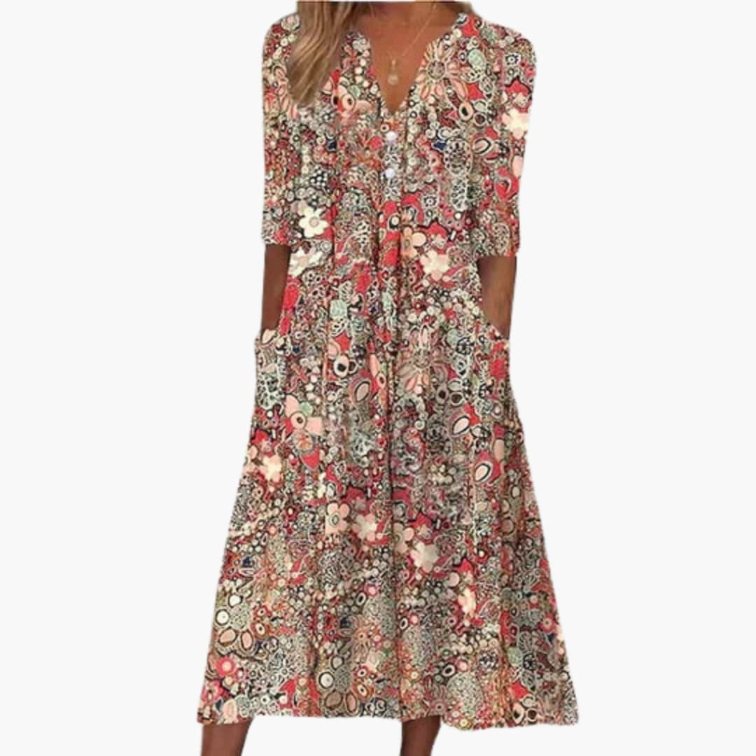 Bohemian Style Midi Dress for Women - Casual Summer Wear - IsabellaMae