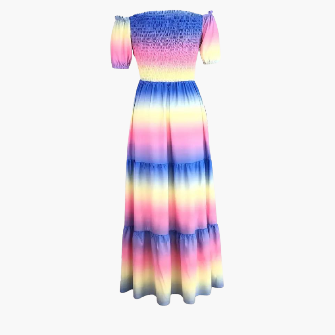 Off-shoulder layered summer dress - for women with pastel hues