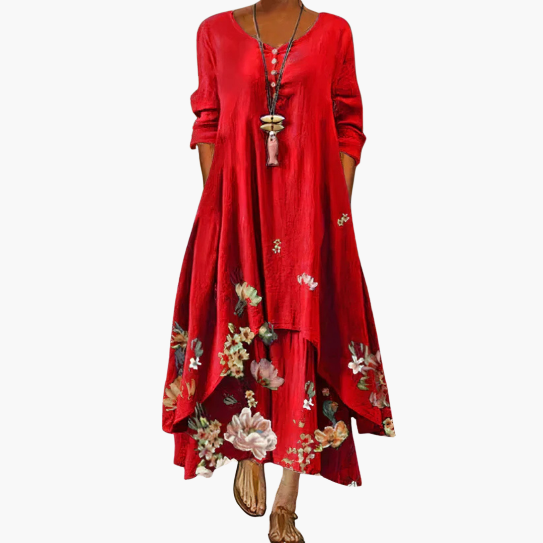 Women's summer maxi dress with long sleeves and floral print
